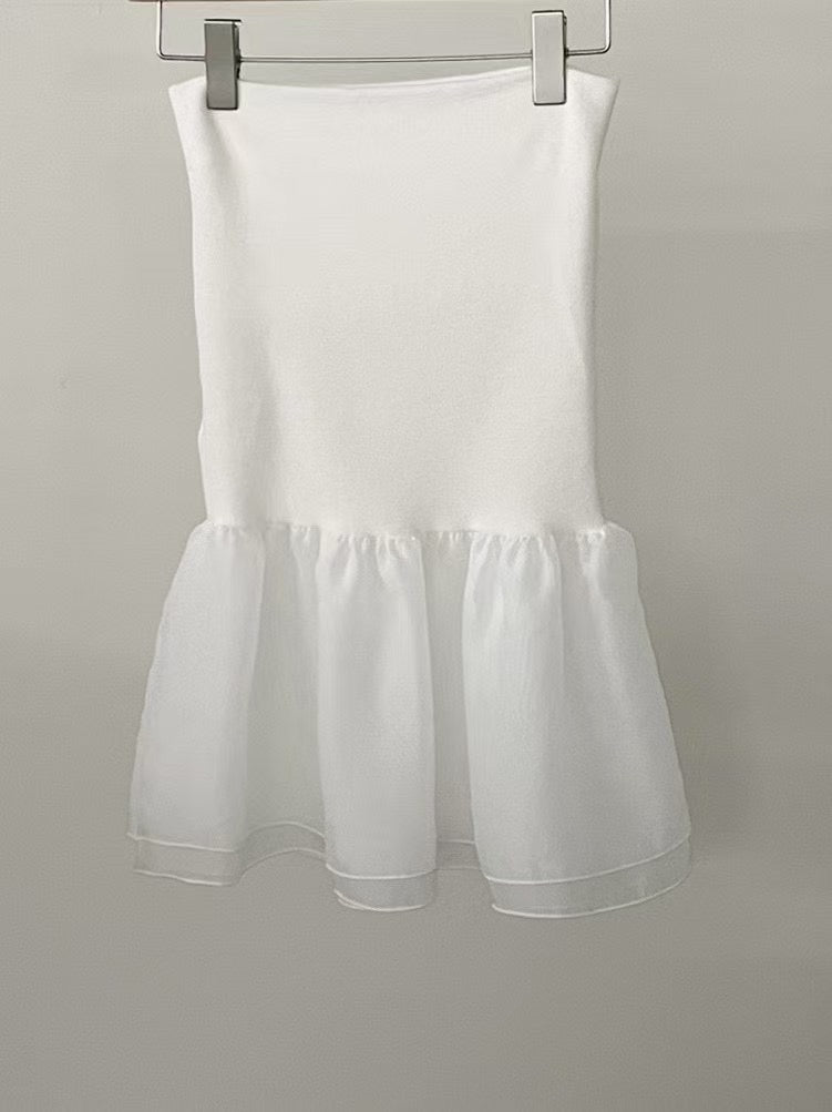 High Rise Knit & Organza Mini Skirt