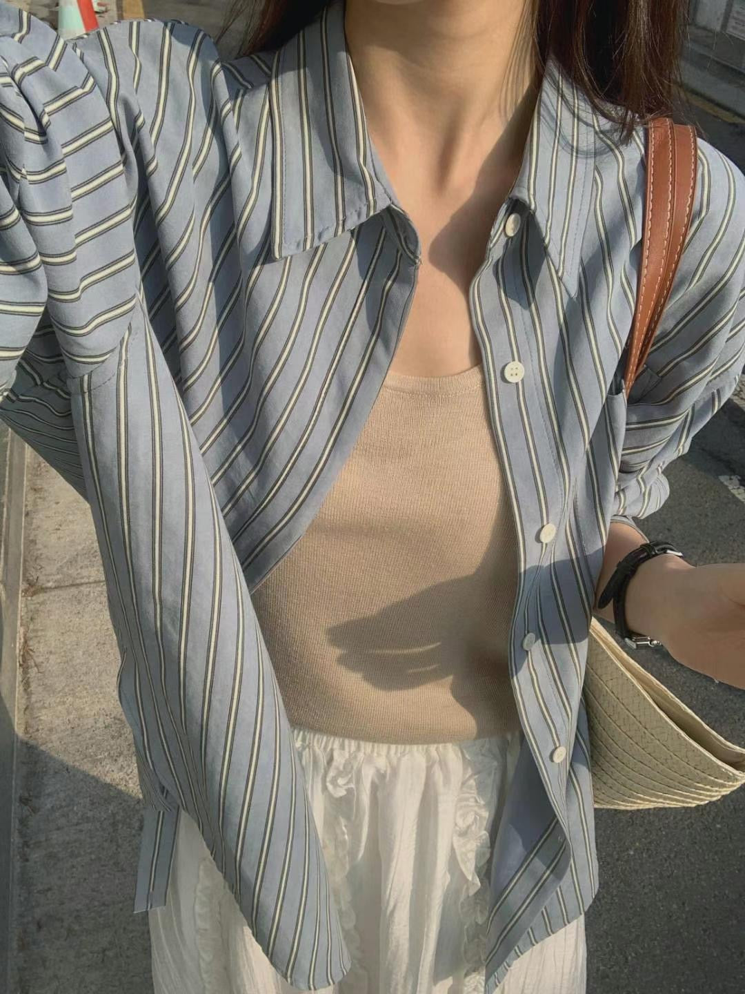 Relaxed Cotton Striped Button-Up