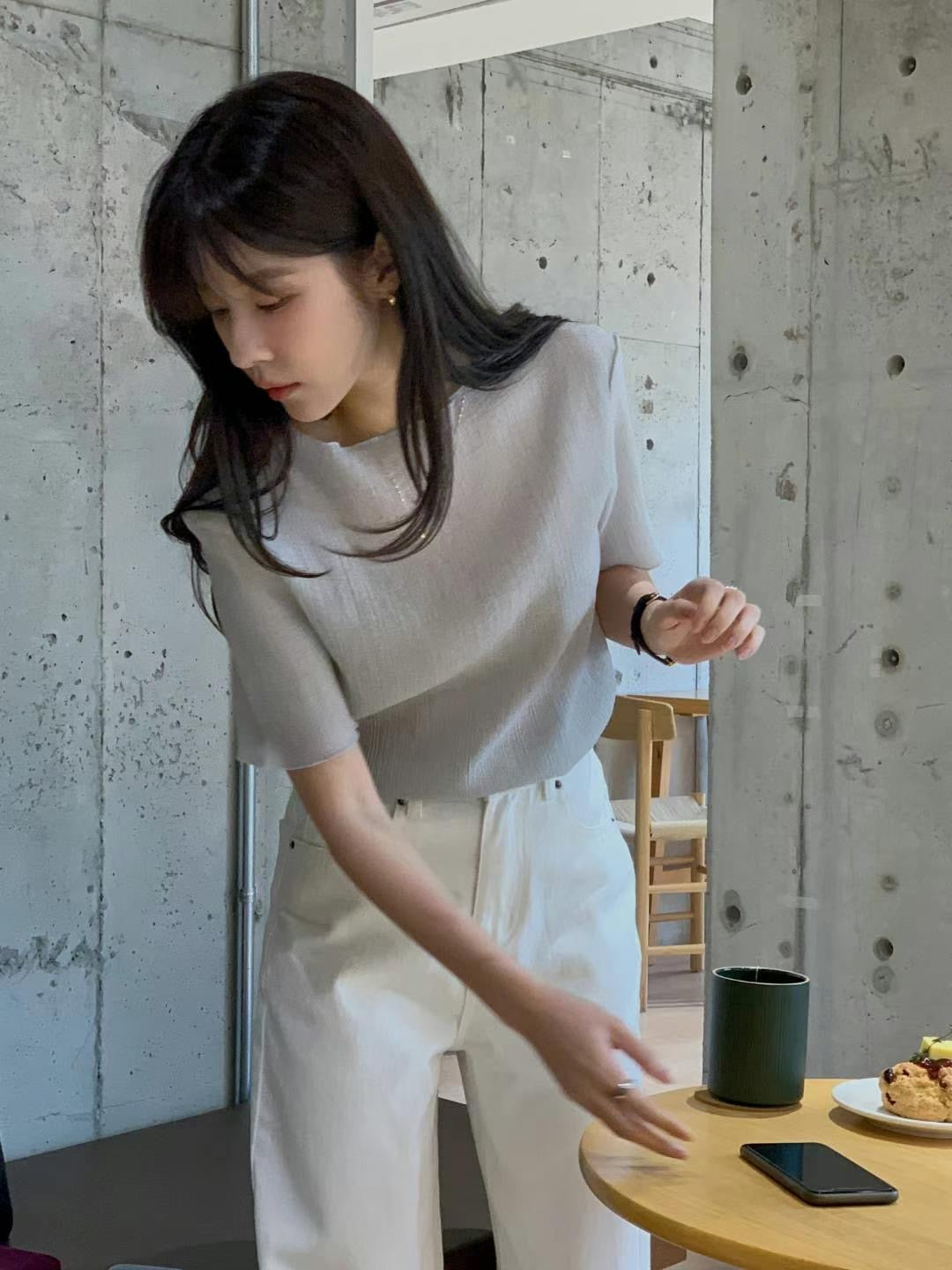 Soft Textured Crew Knit Tee
