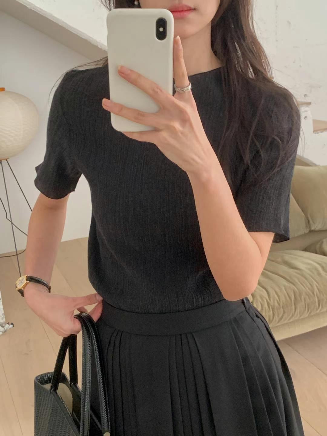 Soft Textured Crew Knit Tee