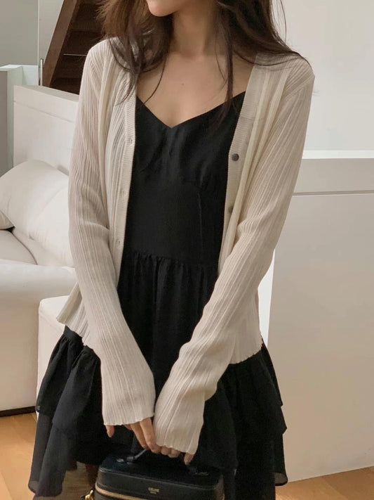 Slim Ribbed Button-Up Cardigan