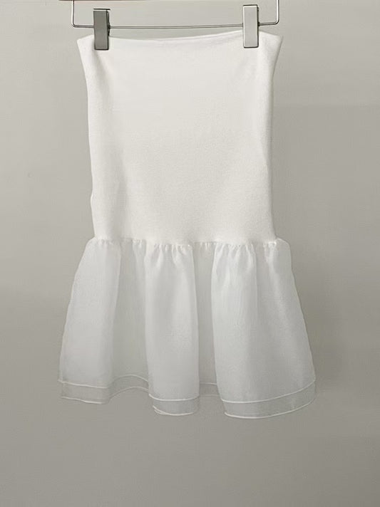 High Rise Knit & Organza Mini Skirt
