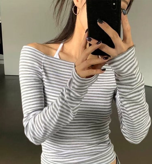Slim Fit Ribbed Off-Shoulder Tee