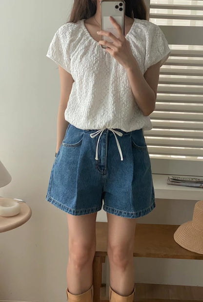 Soft Crinkle Drawstring Blouse