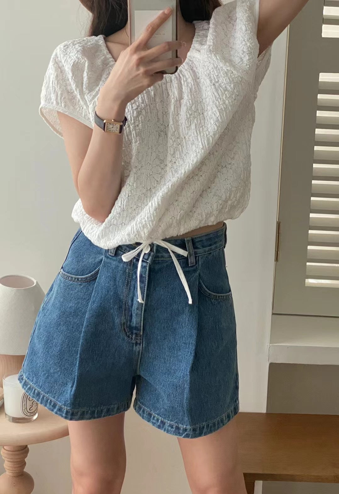 Soft Crinkle Drawstring Blouse